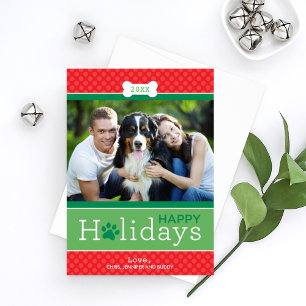 Modern Red Green Puppy Dog Theme Happy Holidays Holiday Card