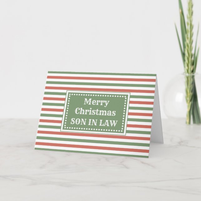 Modern Red Green Son In Law Merry Christmas Card (Front)