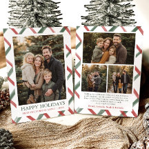 Modern Red Green Stripes Christmas Family Photo