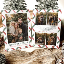 Modern Red Green Stripes Christmas Family Photo