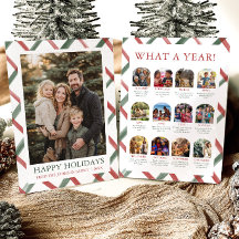 Modern Red Green Stripes Christmas Family Photo