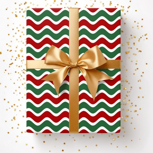 Modern Red Green Stripes Christmas Wrapping Paper (Christmas Red Green Stripes Pattern Wrapping Paper)