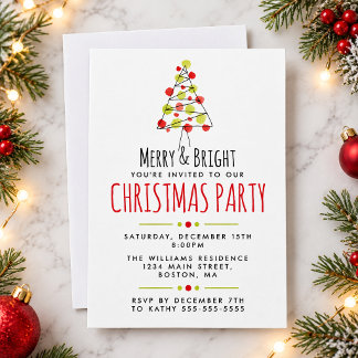 Modern Red Green Watercolor Christmas Tree Party Invitation