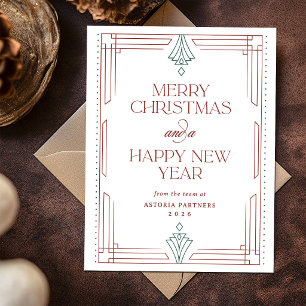 Modern Red Green White Elegant Corporate Christmas Holiday Postcard