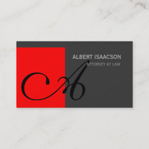 Modern Red Grey Simple Monogram Business Card
