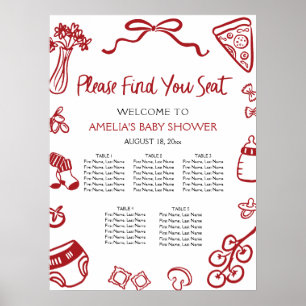 Modern Red Hand Drawn Italian Pizza Seating Chart