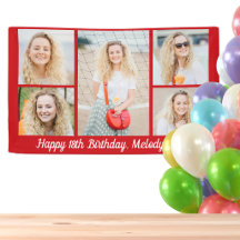 Modern Red Happy Birthday Photo Collage Party