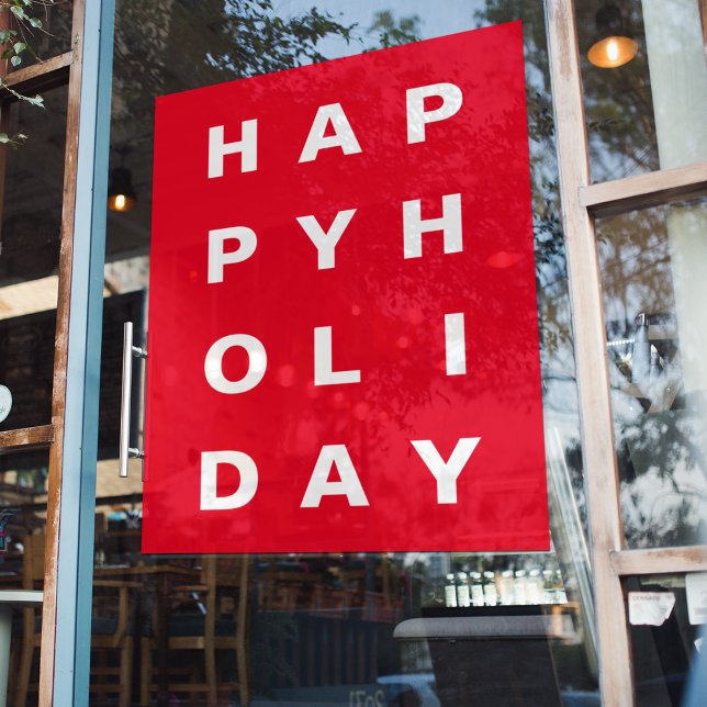 Modern Red Happy Holiday Window Cling (Creator Uploaded)