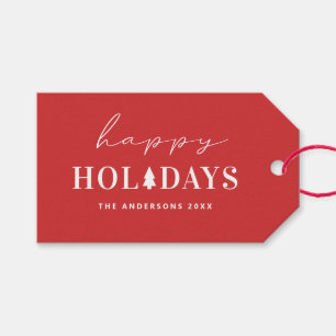 Modern Red Happy Holidays Minimalist Christmas Gift Tags
