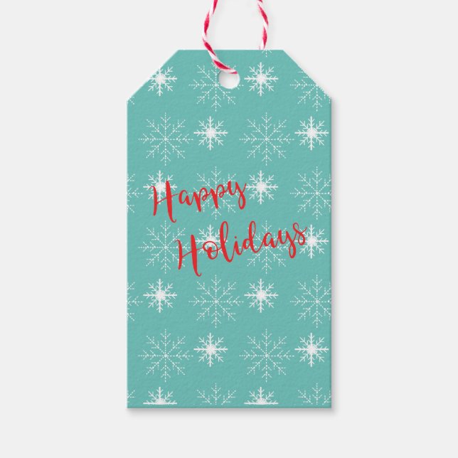 Modern Red Happy Holidays, Teal, Stars Gift Tag (Front)