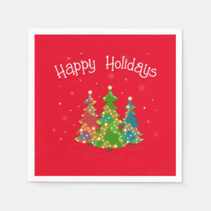 Modern Red Happy Holidays, Teal, Stars Napkins