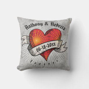 Modern Red Heart Add Names, Date & Monogram Cushion