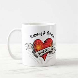 Modern Red Heart Bride and Groom Coffee Mug