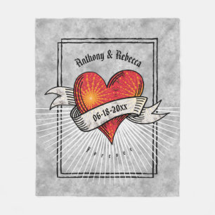 Modern Red Heart Couple Names Fleece Blanket