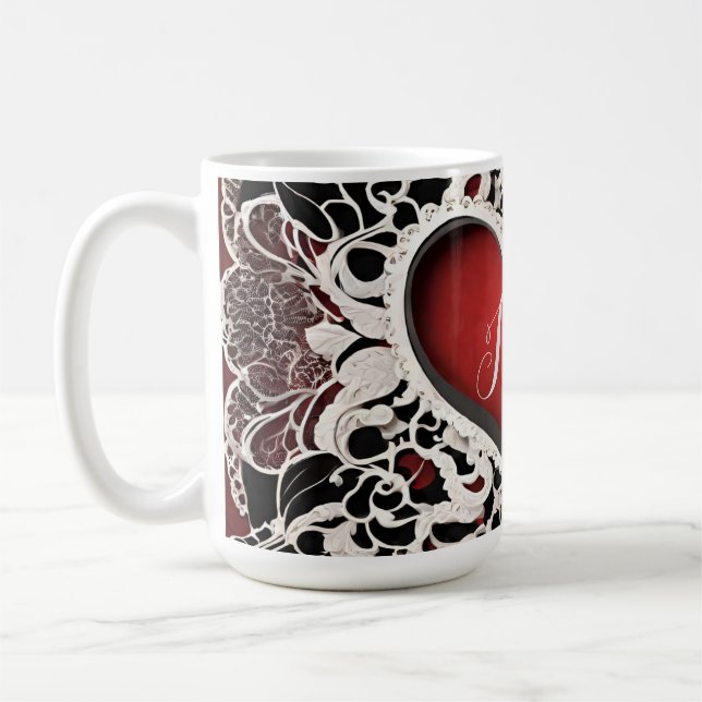 Modern Red Heart Lace Love  Coffee Mug (Left)