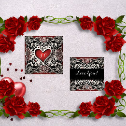 Modern Red Heart Lace Love  Holiday Card