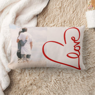 Modern Red Heart Line Art Love Photo Lumbar Cushion