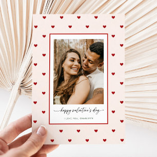 Modern Red Heart Love Photo Valentine's Day Holiday Card
