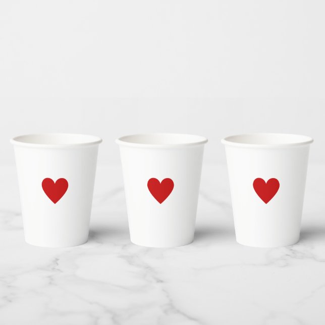 Modern Red Heart Minimalist Simple Chic Custom Paper Cups (Multi)