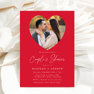 Modern Red Heart Photo Couple's Shower Invitation