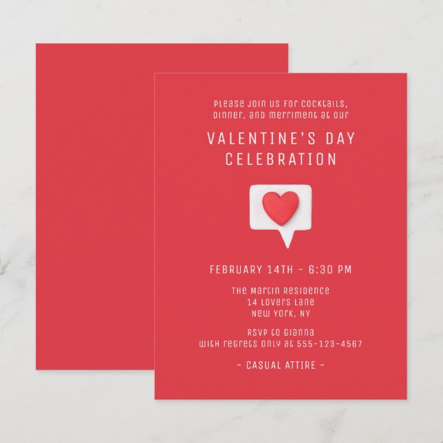 Modern Red Heart Valentine's Day Party Invitation (Front/Back)