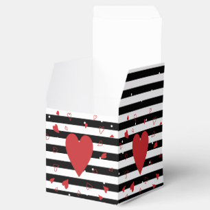 Modern red hearts and black-and-white stripes favour box