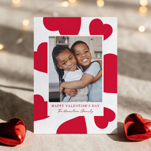 Modern Red Hearts Happy Valentine's Day Photo Holiday Card