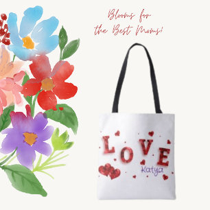 Modern Red Hearts Love Typography Tote Bag