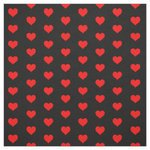 Modern Red Hearts on Black Valentine Pattern Fabric
