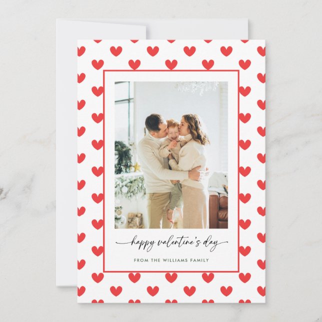 Modern Red Hearts Pattern Happy Valentine's Day Holiday Card (Front)