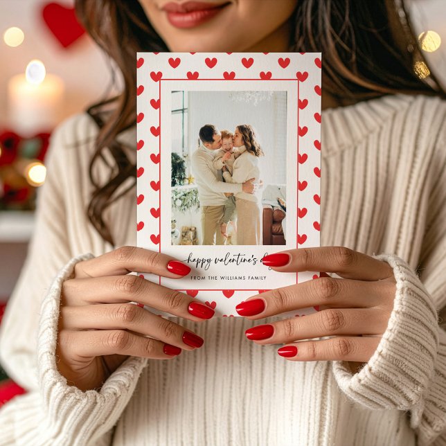 Modern Red Hearts Pattern Happy Valentine's Day Holiday Card (Creator Uploaded)