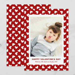 Modern Red Hearts Pattern One Photo Valentines Day Holiday Card