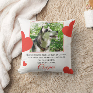 Modern Red Hearts Pet Memorial Photo Cushion