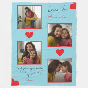 Modern Red Hearts Sibling Photo Collage Fleece Blanket