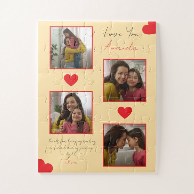 Modern Red Hearts Sibling Photo Collage Jigsaw Puzzle (Vertical)