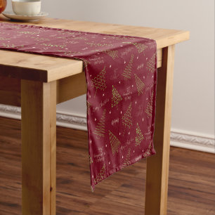Modern Red Holiday Season with Christmas Trees Short Table Runner
