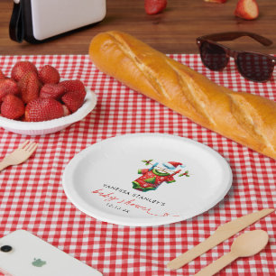 Modern Red Holly Christmas Santa Baby Shower Paper Plate