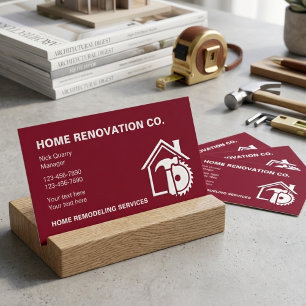 Modern Red Home Renovation & Remodeling Contractor Business Card