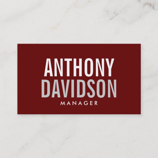 Modern Red Huge Bold Text Business Card (Front)