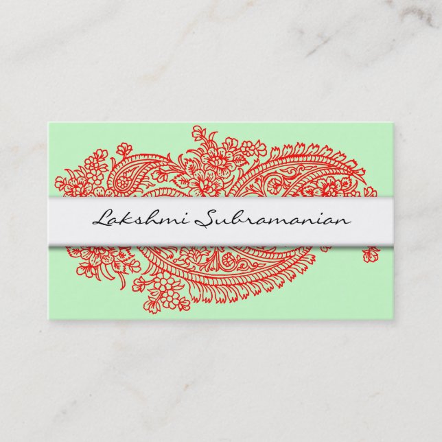 Modern Red India Paisley Business Cards (Front)