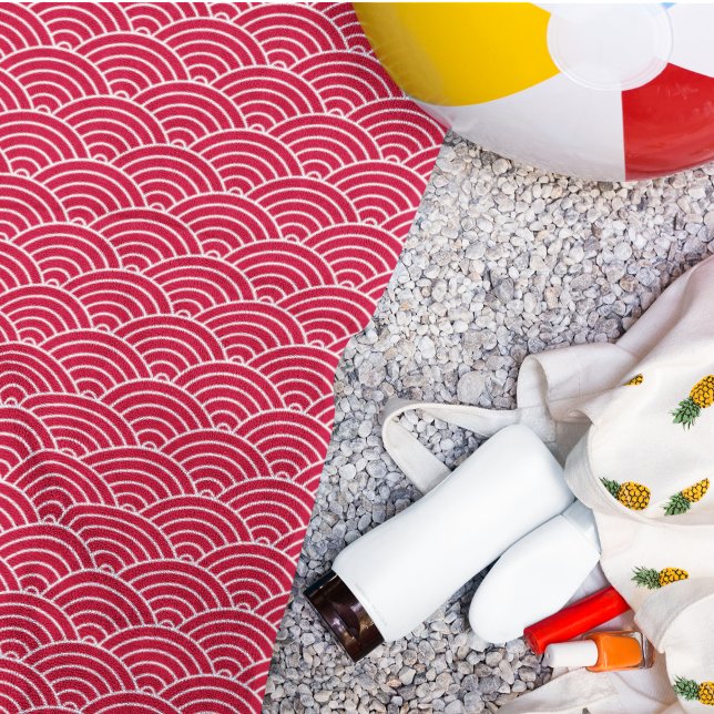 Modern Red Japanese Wave Geometric Pattern Beach Towel (Creator Uploaded)