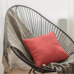 Modern Red Japanese Wave Geometric Pattern Cushion