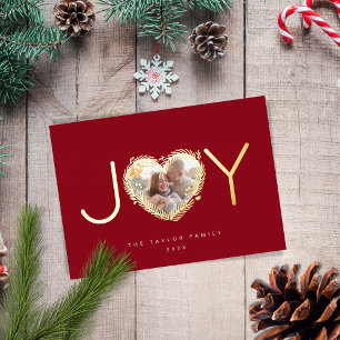 Modern Red Joy Joyful Christmas Heart Wreath Photo