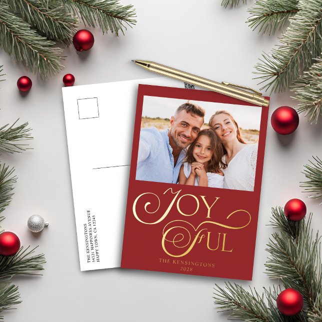 Modern Red Joyful Christmas Holiday Foil Photo (Creator Uploaded)