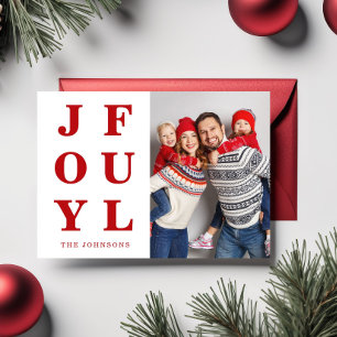 Modern Red Joyful Photo Christmas Holiday Card