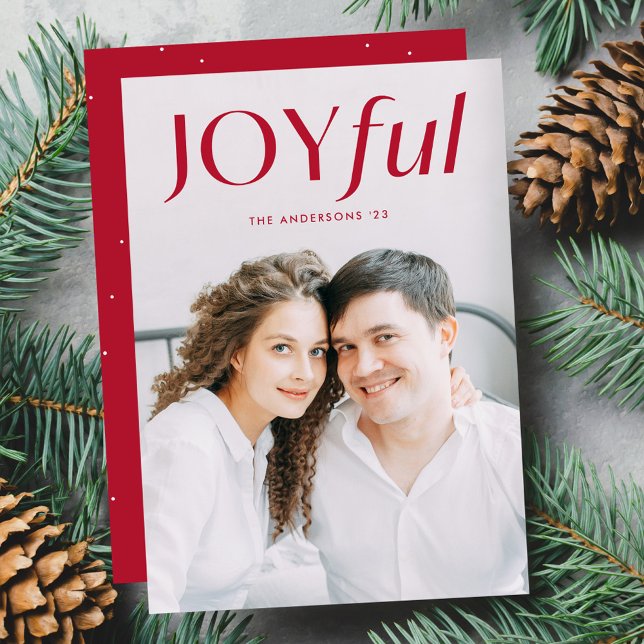 Modern Red Joyful Photo Holiday Card (Creator Uploaded)