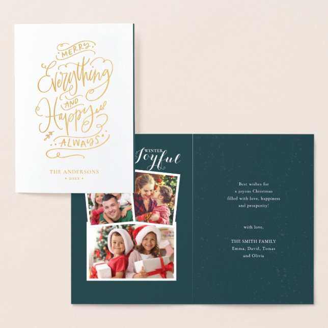 Modern Red JOYFUL Red Berry Greenery Photo Chic  Foil Card (Display)