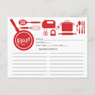 Modern Red Kitchen Utensils Recipe Card