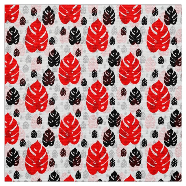 Modern Red Leaf Abstract Surface Pattern Fabric (Swatch)