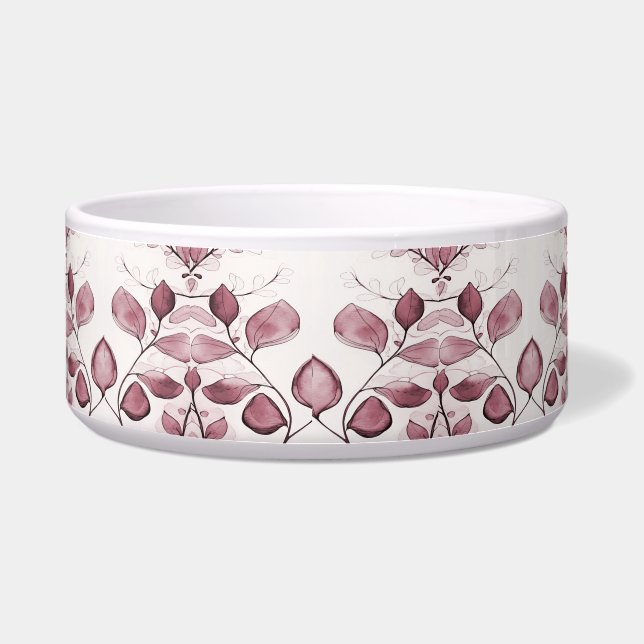 Modern Red Leaves Ceramic Pet Bowl (Front)